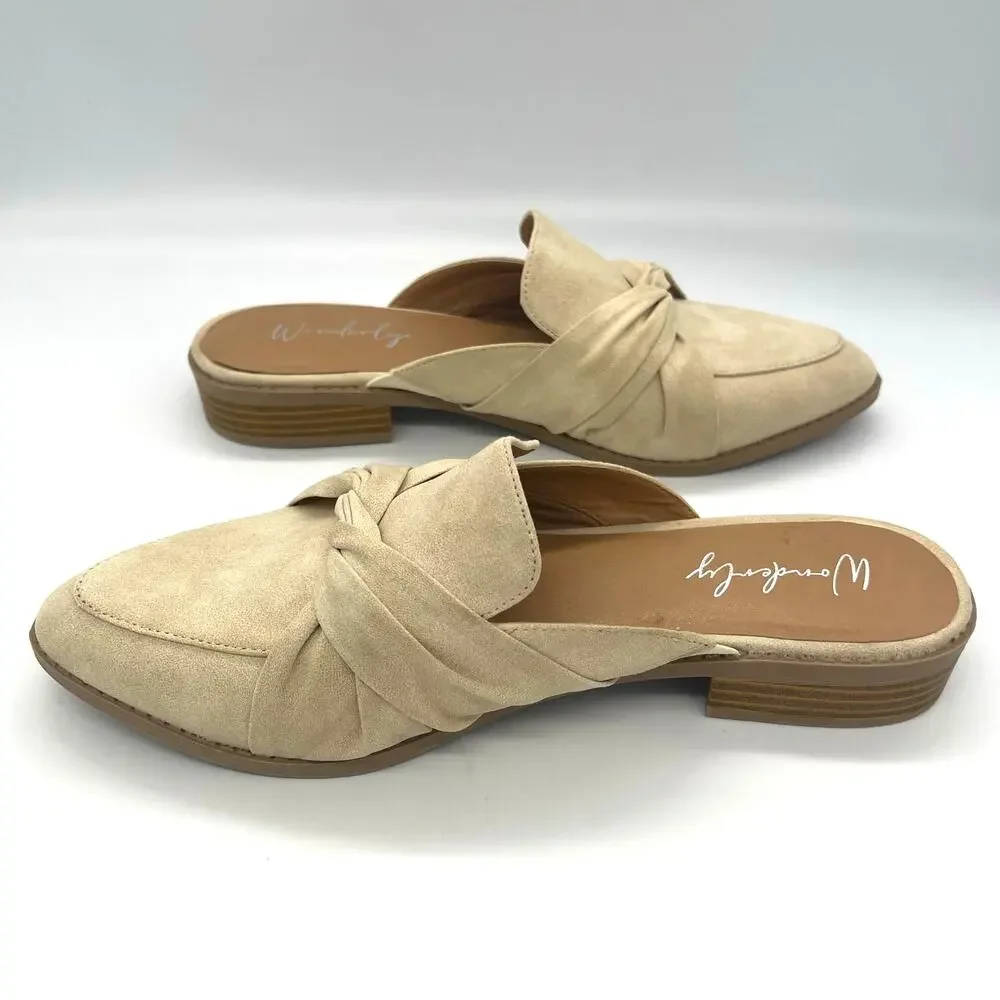 Wonderly Coraline Women's Beige Faux Suede Mules Size 8.5
